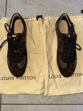Louis Vuitton Brown Suede And Monogram Canvas Energie Low Top Sneakers Size 38.5